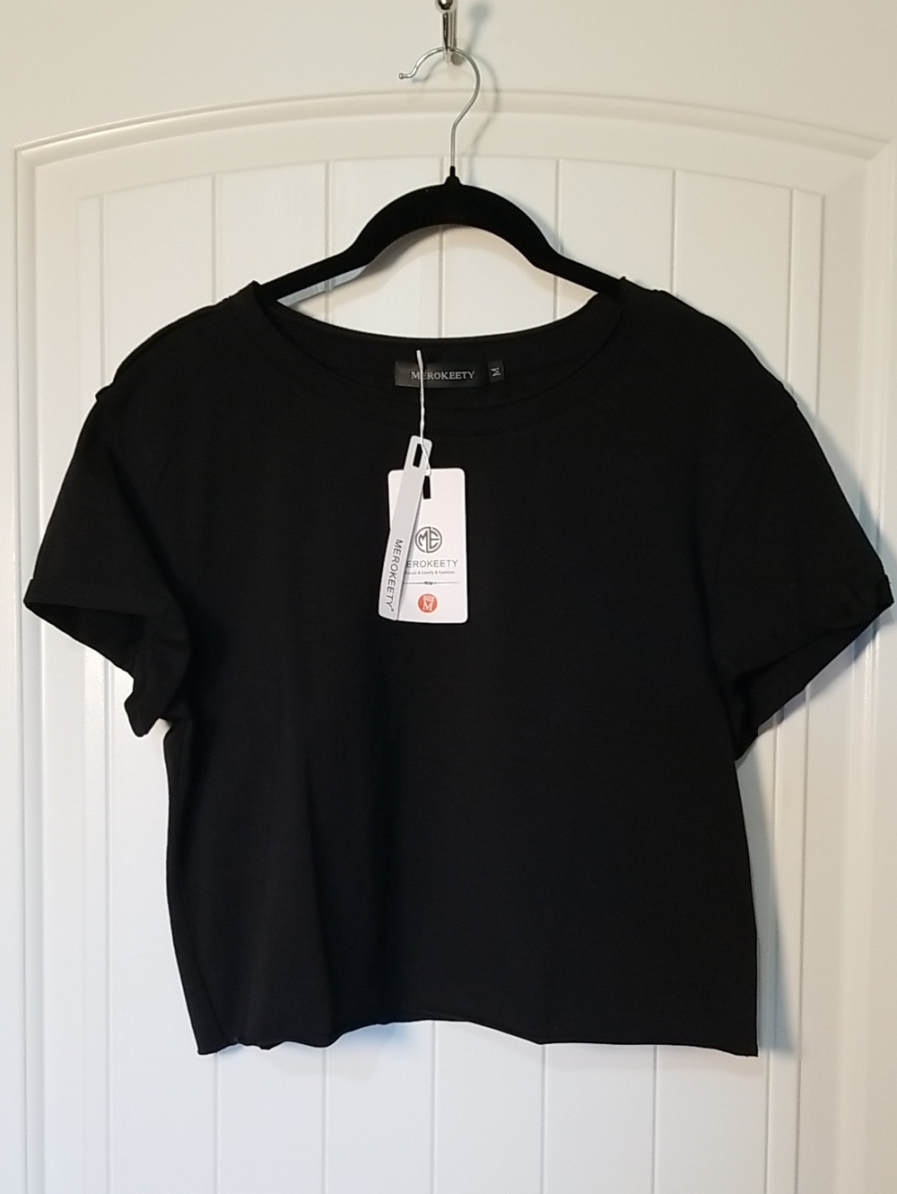 New FP Inspired Black Cropped Tee - Women's Short Cuff Sleeve Medium NWT